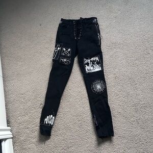 Dolls Kill Current Mood size S lace up black patch skinny jeans